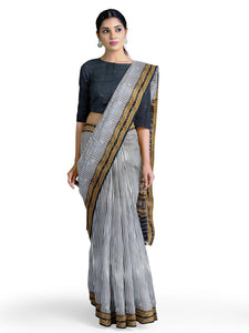 White and Black Odisha Khandua Sambalpuri Silk Saree - Crafts Collection