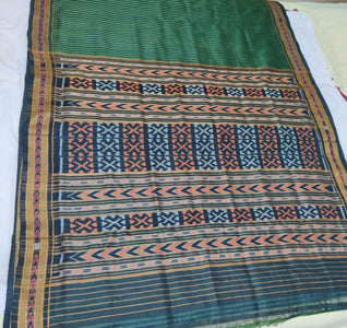 Green and Black Odisha Khandua Sambalpuri Silk Saree - Crafts Collection