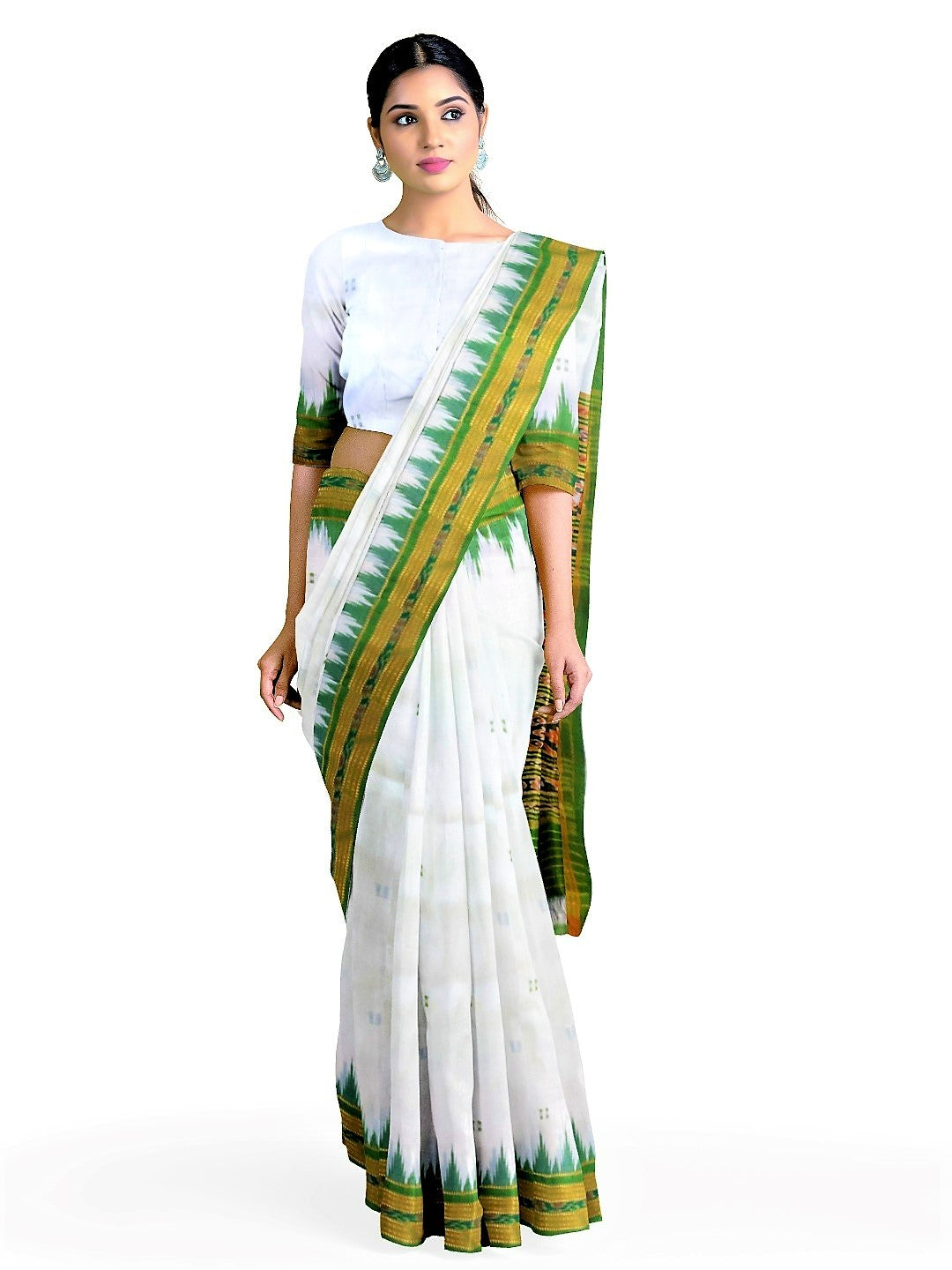 Stunning Off-White Saree with Green Blouse for Your Next Event – Pomcha  Jaipur