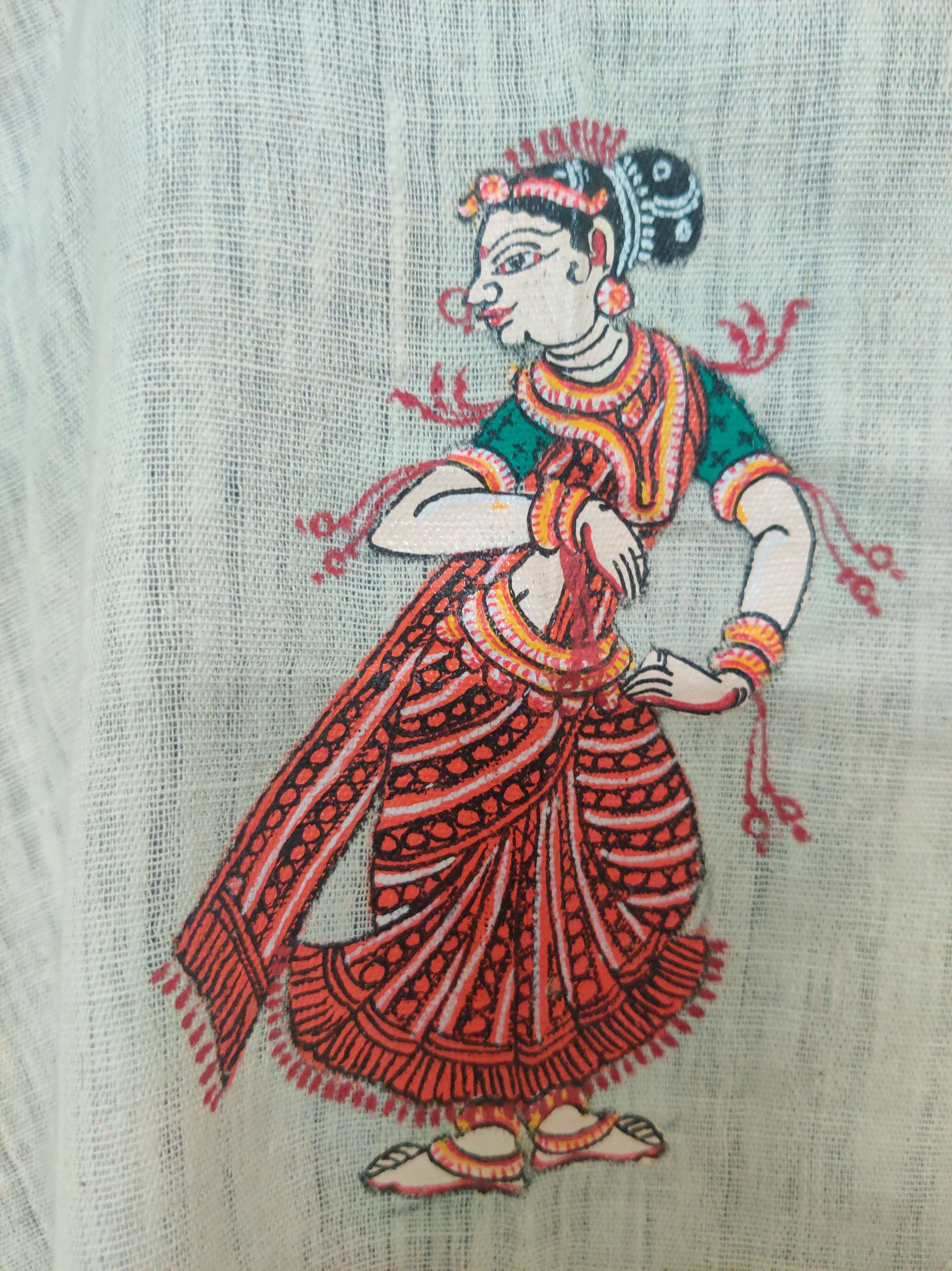 Off white Khadi Cotton Stole with handpainted Pattachitra Motifs