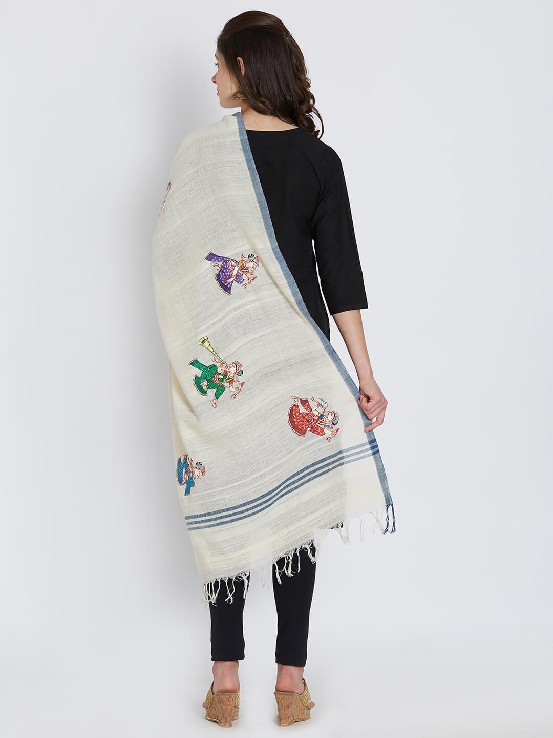 Khadi Cotton Stole with Pattachitra Motifs Dupattas Stoles