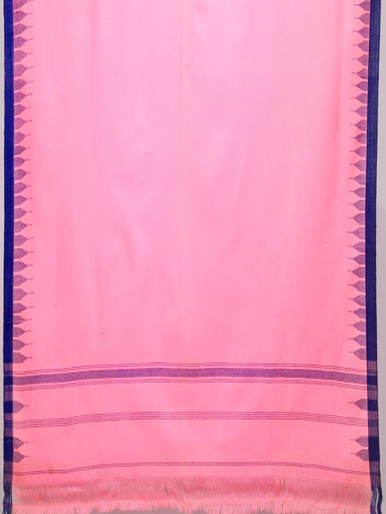 CraftsCollection.in - Woollen Pink Stole with Woven Temple Border