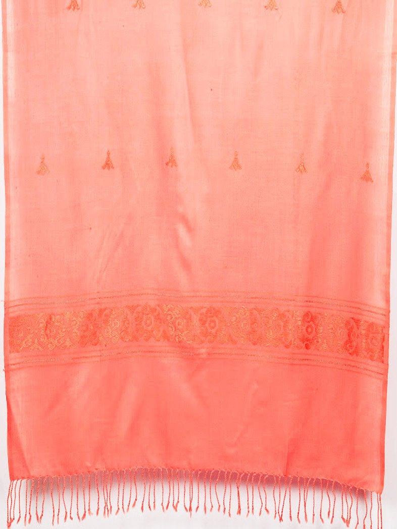 CraftsCollection.in - Woollen Pink Stole with Woven Border