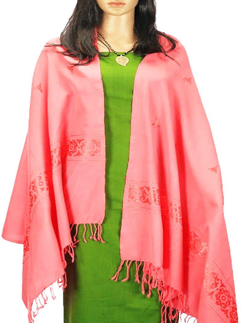 CraftsCollection.in - Woollen Pink Stole with Woven Border