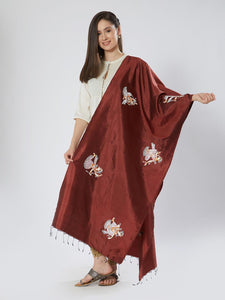 CraftsCollection.in - Maroon Silk Stole with Pattachitra Motifs