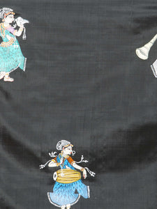 CraftsCollection.in - Black Silk Stole with Pattachitra Motifs