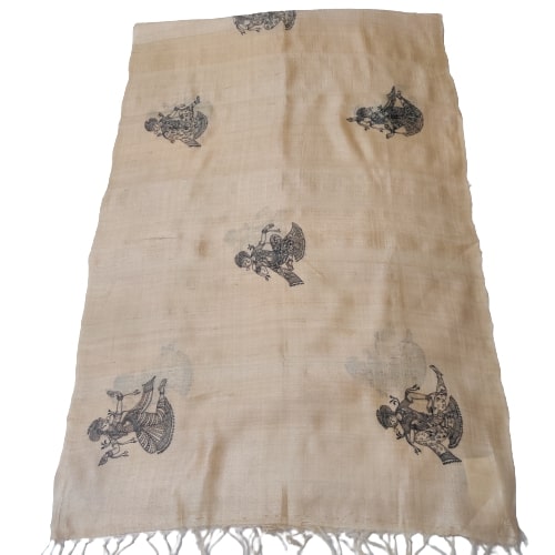 Tussar Silk Stole with handpainted Pattachitra Motifs