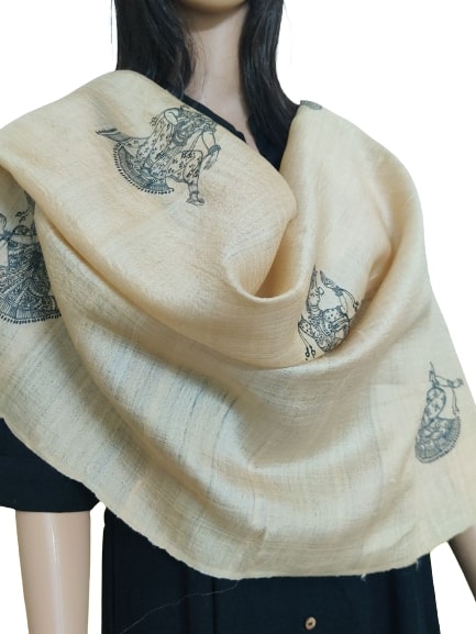 Tussar Silk Stole with handpainted Pattachitra Motifs
