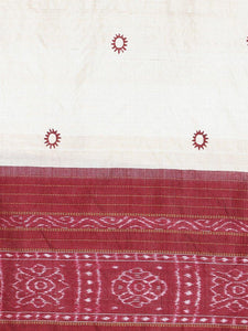 CraftsCollection.in - Beige Tussar Silk Odisha Sambalpuri Ikat Stole with Temple Border