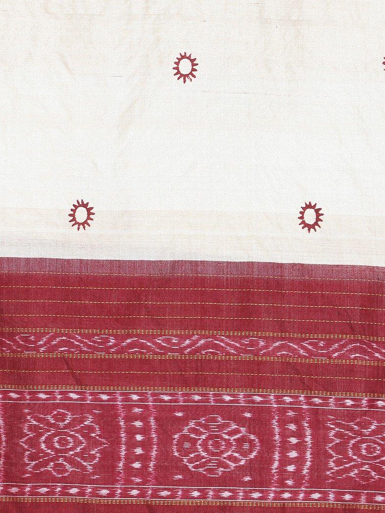 CraftsCollection.in - Beige Tussar Silk Odisha Sambalpuri Ikat Stole with Temple Border