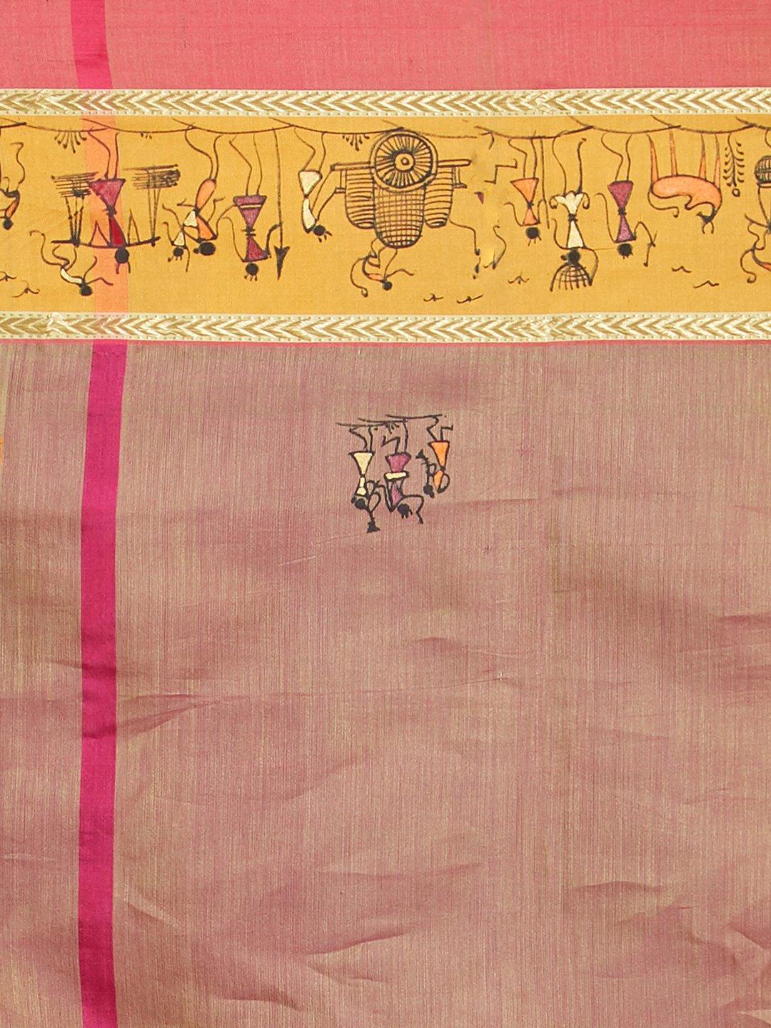 Maheswari Silk  Stole with Hand-painted Tribal Art - Crafts Collection