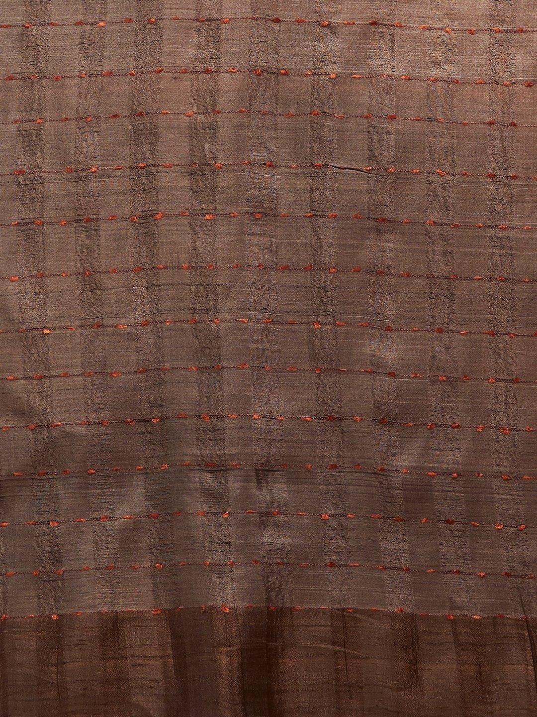 CraftsCollection.in -Brown Tussar Silk Stole
