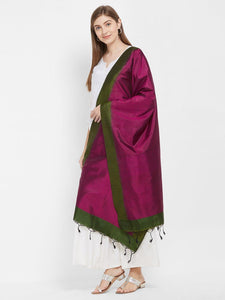 CraftsCollection.in -Pink and Green Pure Silk Stole