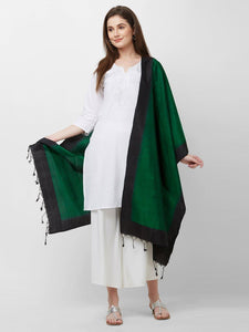 CraftsCollection.in -Green and Black Pure Silk Stole