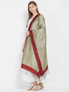 CraftsCollection.in -Grey and Red Pure Silk Stole