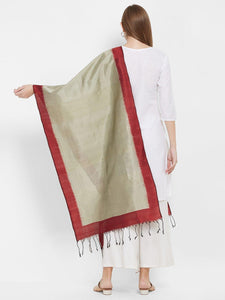 CraftsCollection.in -Grey and Red Pure Silk Stole