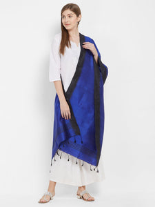 CraftsCollection.in -Blue and Black Pure Silk Stole