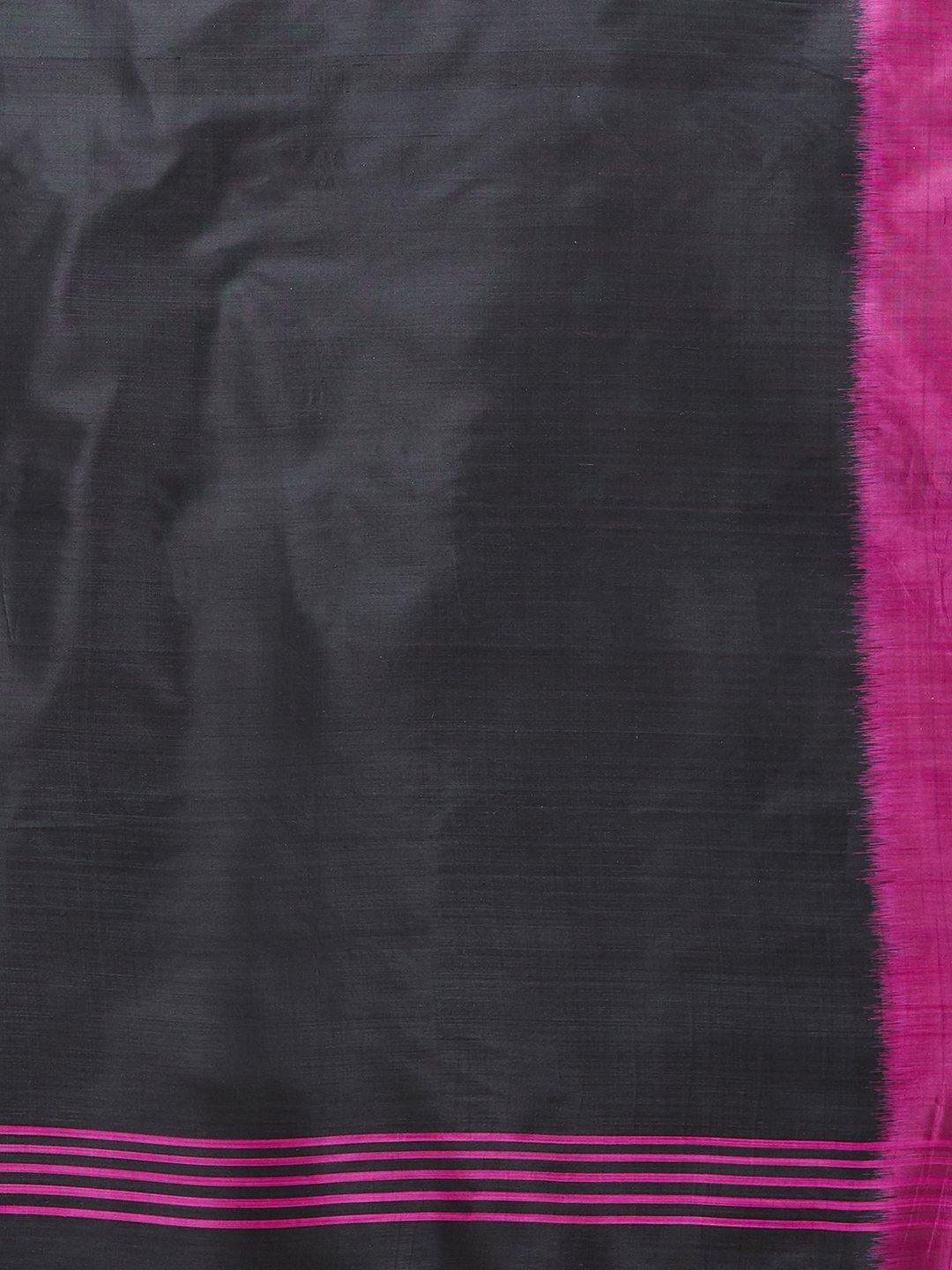 CraftsCollection.in -Black and Pink Pure Silk Stole