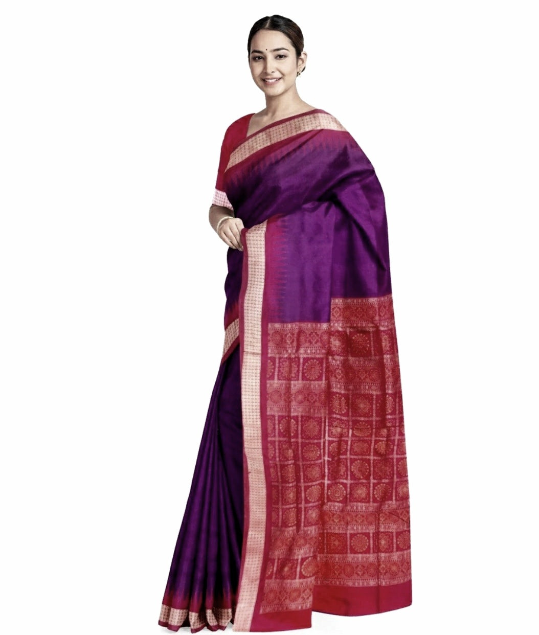 Purple and Pink Odisha Bomkai Silk Saree