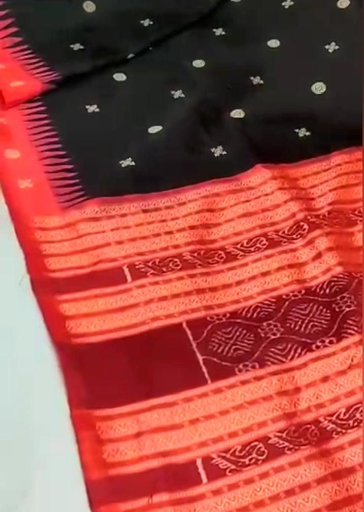 Black and Red Sambalpuri Silk Saree