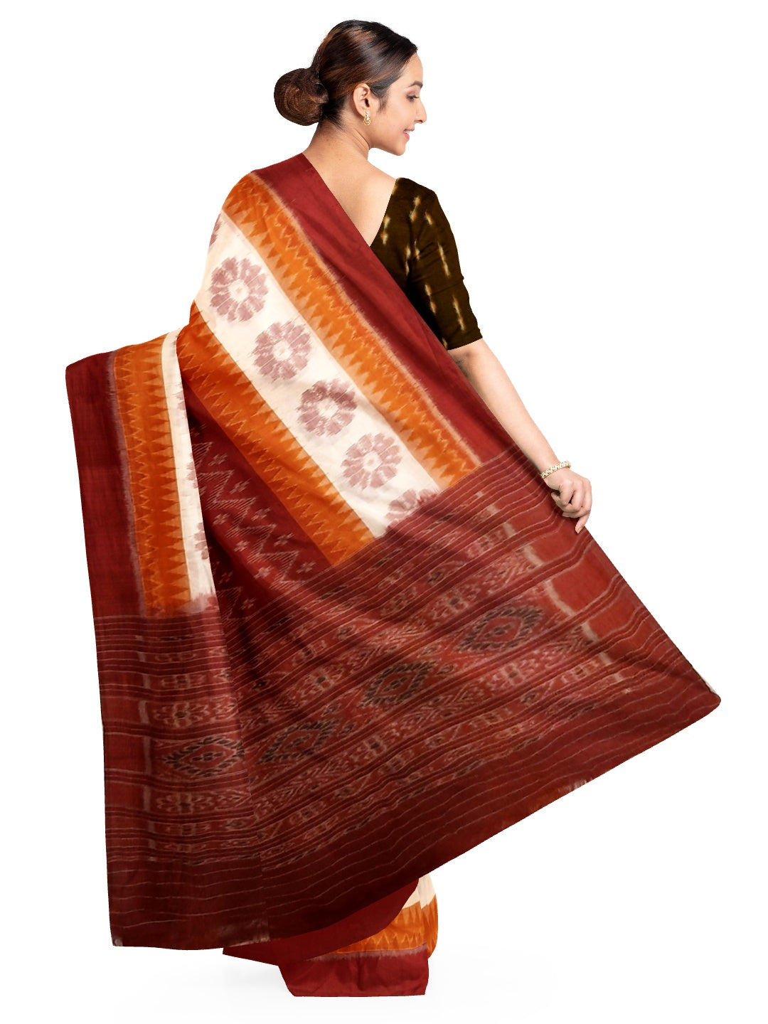 Multi coloured Cotton Odisha Ikat saree with cotton Sambalpuri Ikat blouse piece