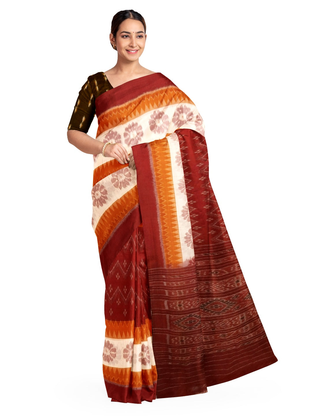 Multi coloured Cotton Odisha Ikat saree with cotton Sambalpuri Ikat blouse piece