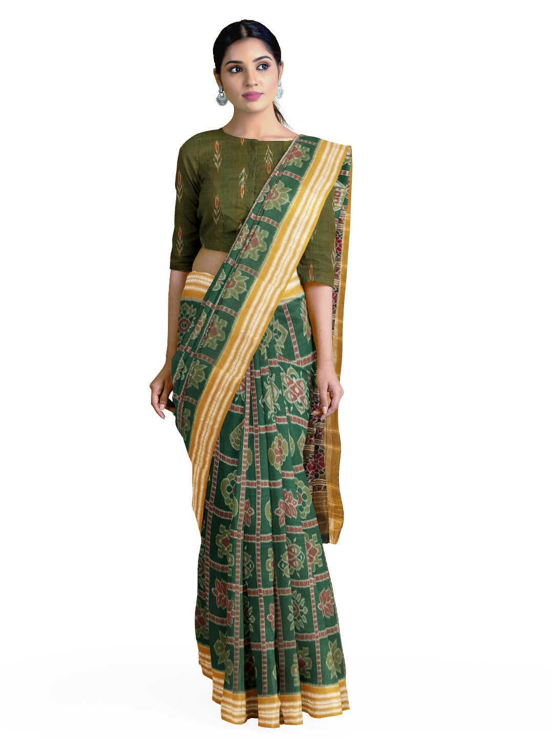 Nabarangi Cotton Odisha Ikat saree with cotton ikat blouse piece