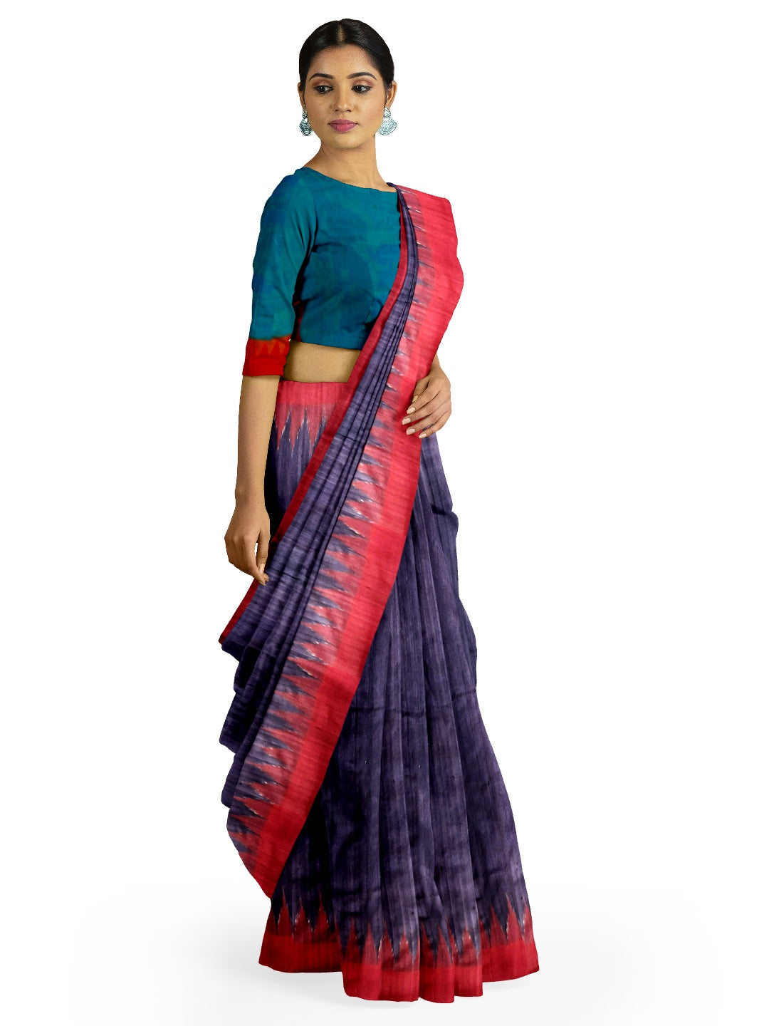 Brown Tussar Silk Sambalpuri ikat Saree with mix match silk blouse