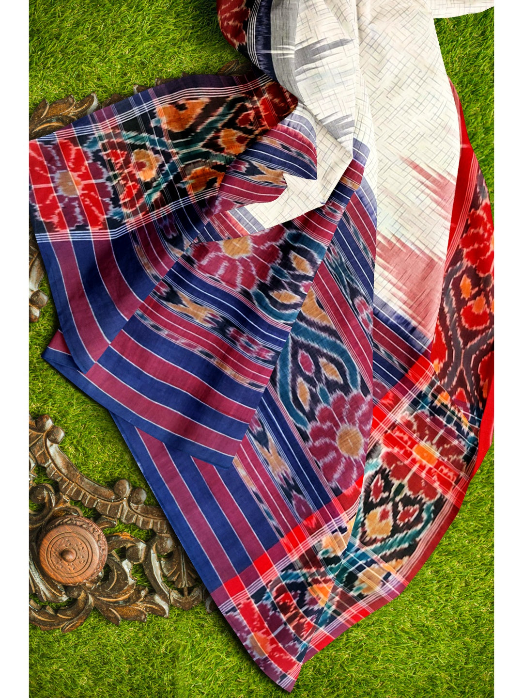Offwhite Gangajamuna border cotton odisha ikat saree
