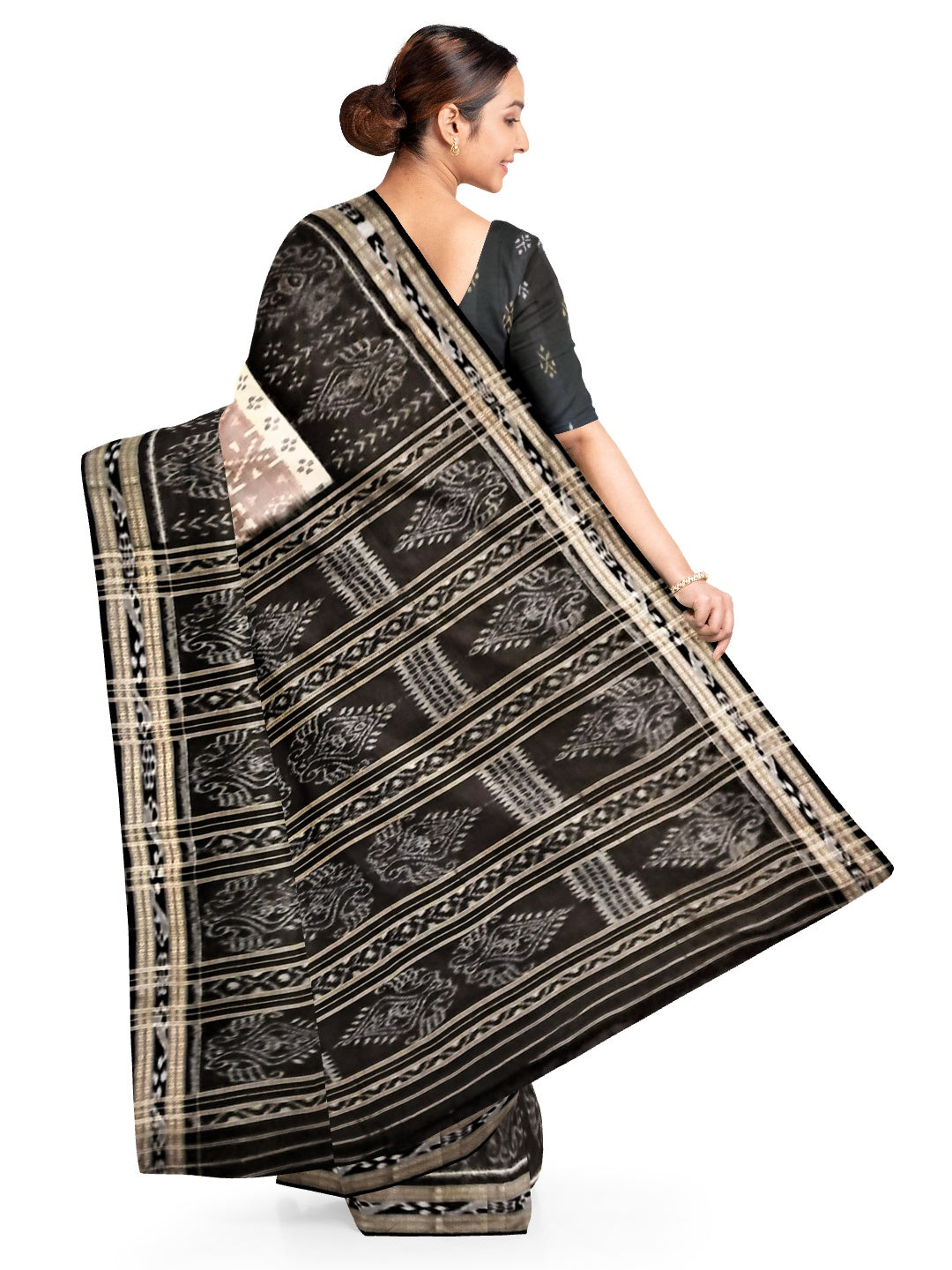 Light Brown Odisha Ikat saree with cotton Sambalpuri Ikat blouse
