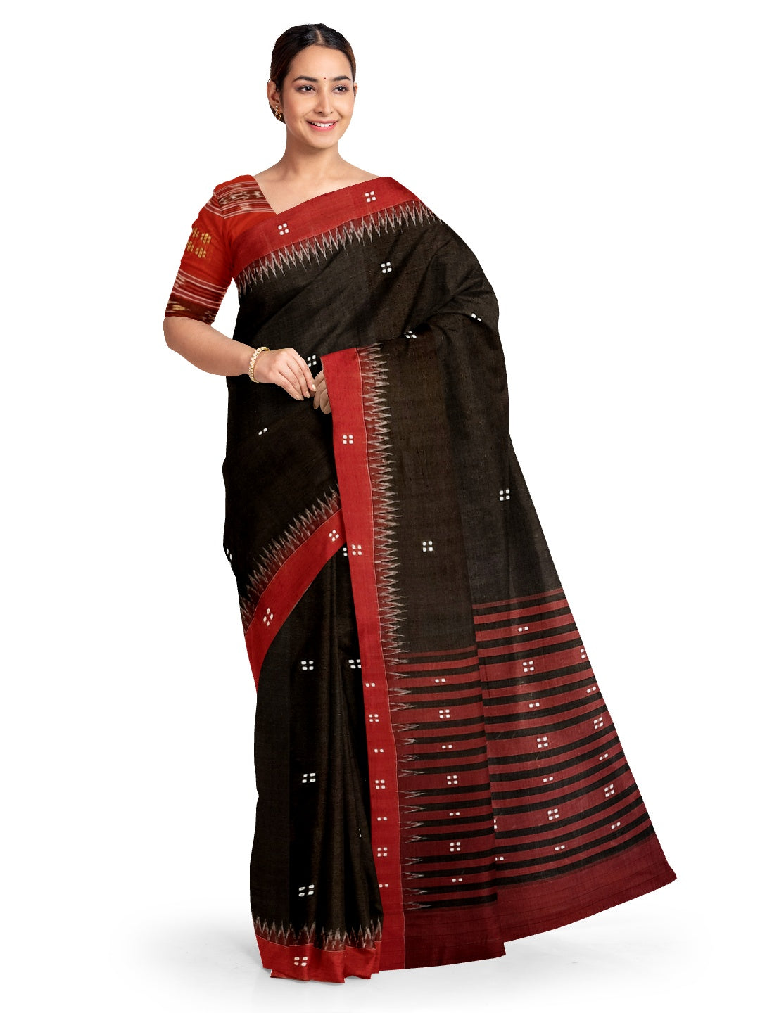 Red and Black sambalpuri silk saree – Boyanika Odisha
