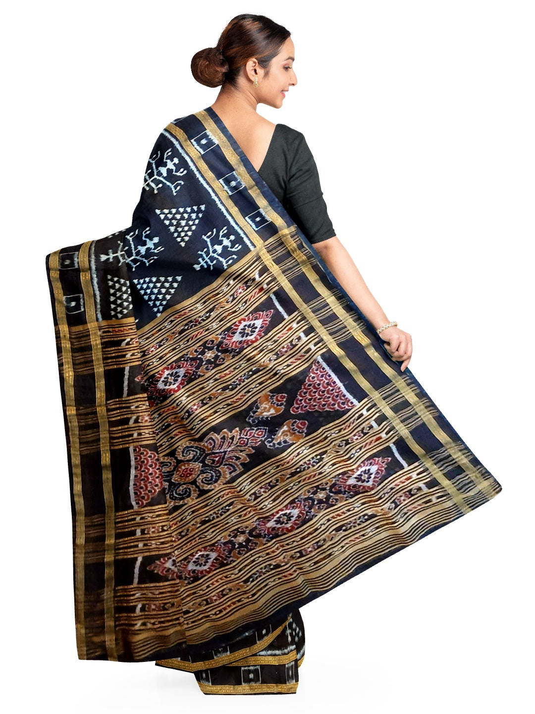 Black Odisha Khandua Silk Saree with woven jhoti chita art of Odisha
