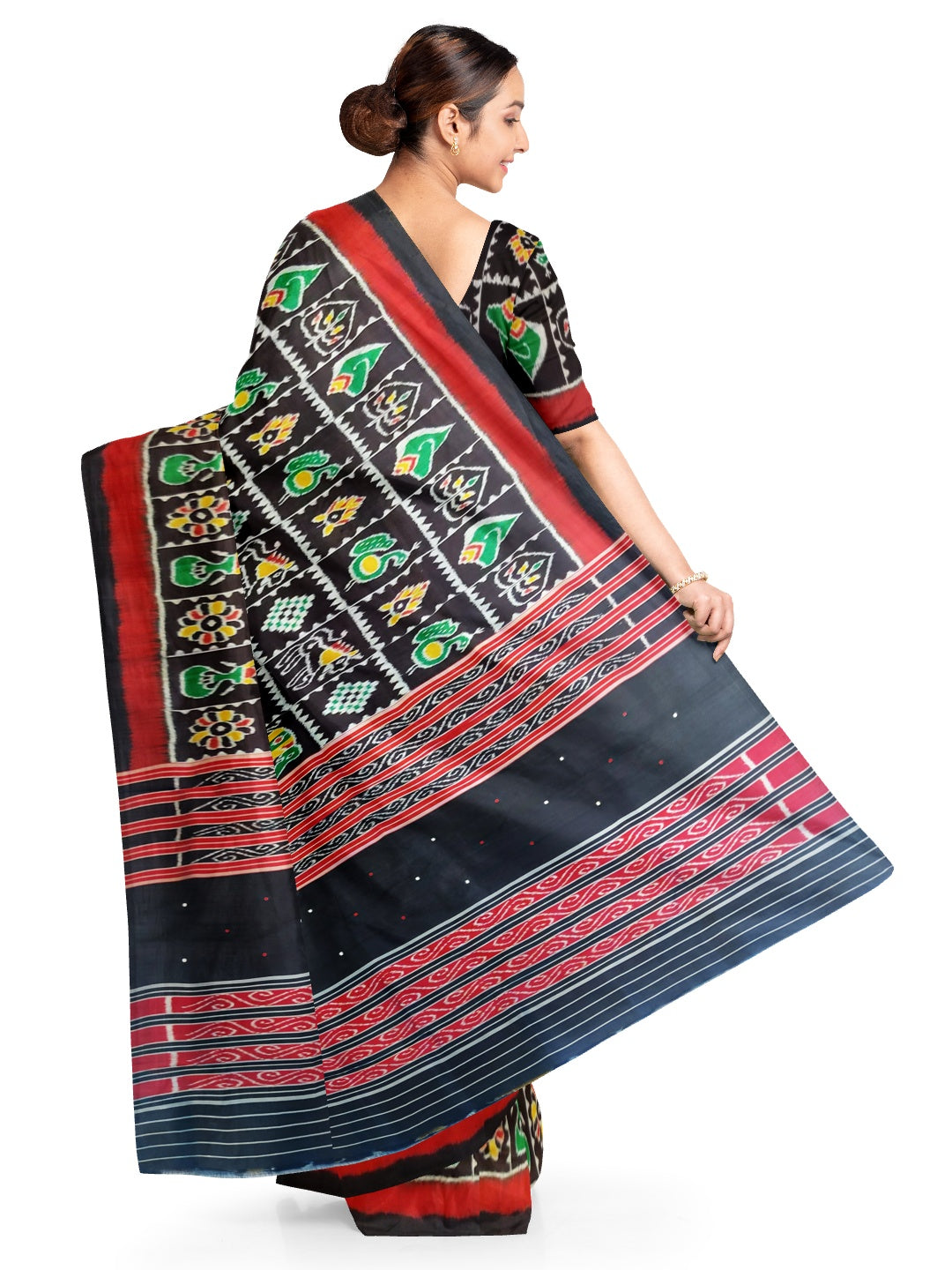 Black Khandua Nabakothi ikat Silk Saree with running blouse piece