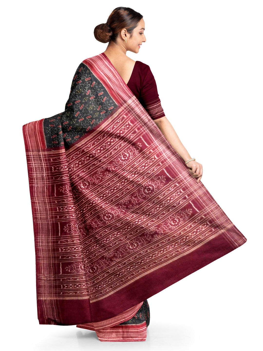 Black Cotton Sambalpuri Bomkai  Saree with running contrast blouse piece