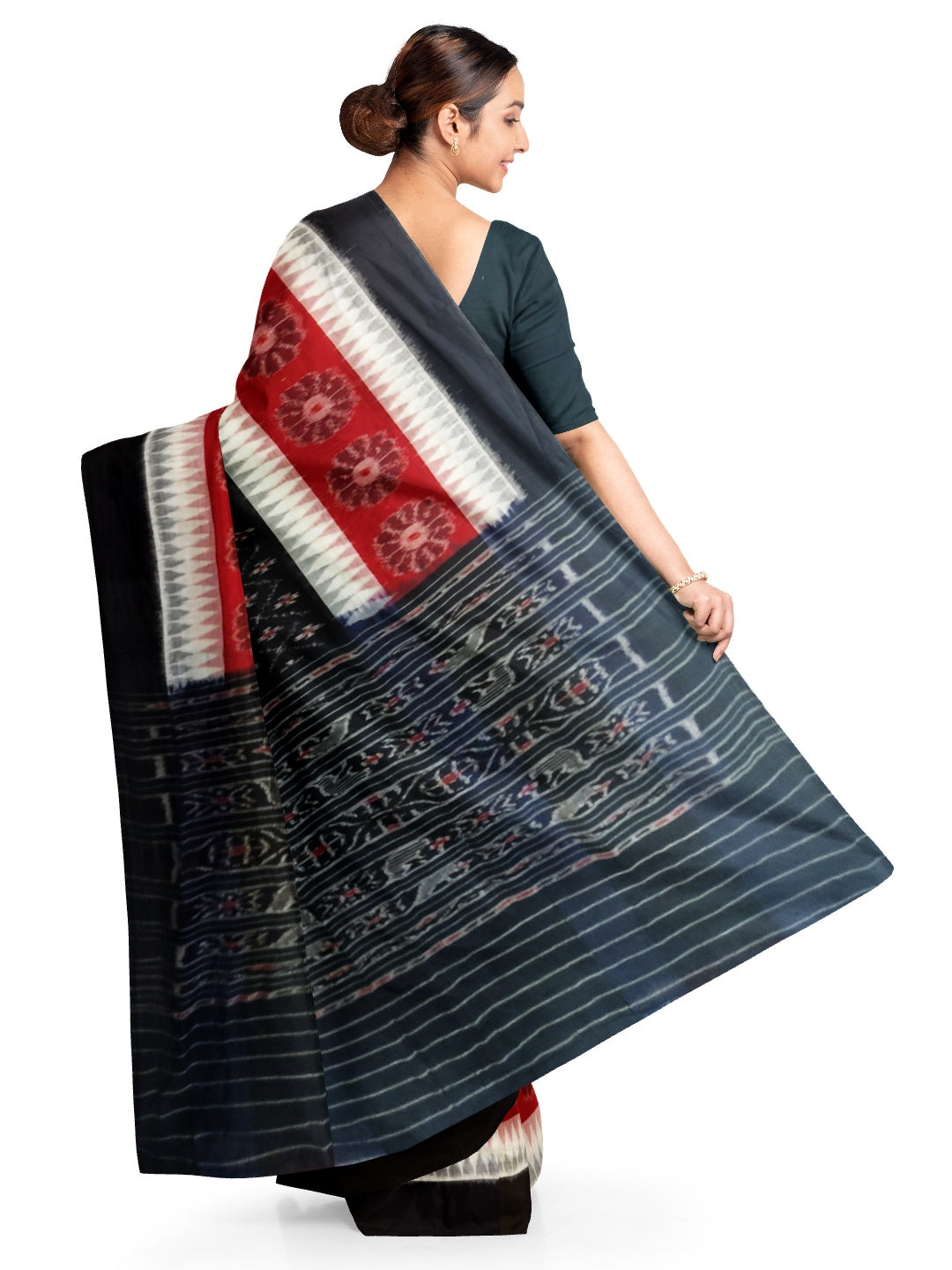 Black with white and red Cotton Odisha Ikat saree