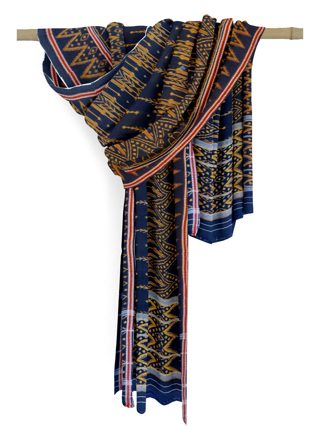 Black Cotton ikat Dupatta with woven motifs