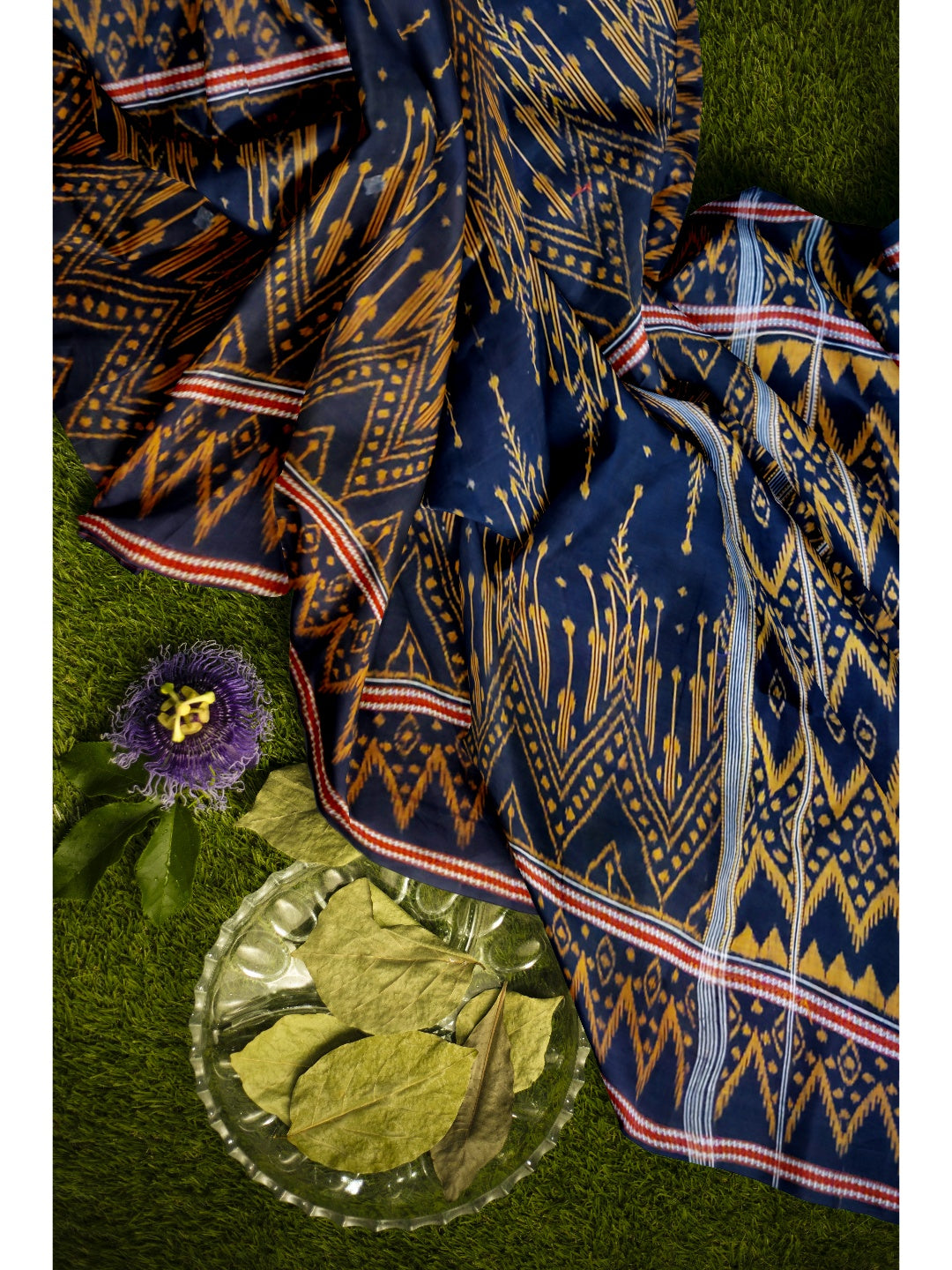 Black Cotton ikat Dupatta with woven motifs