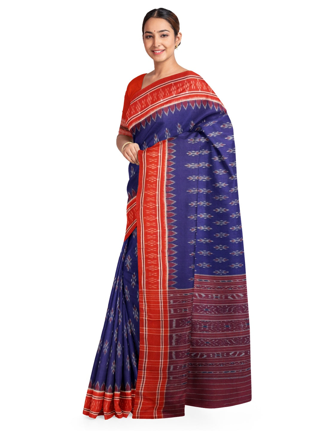 Blue Odisha Ikat saree with cotton Sambalpuri Ikat blouse