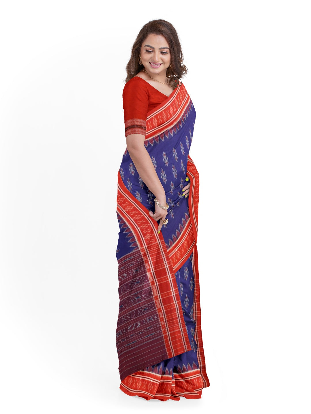 Blue Odisha Ikat saree with cotton Sambalpuri Ikat blouse