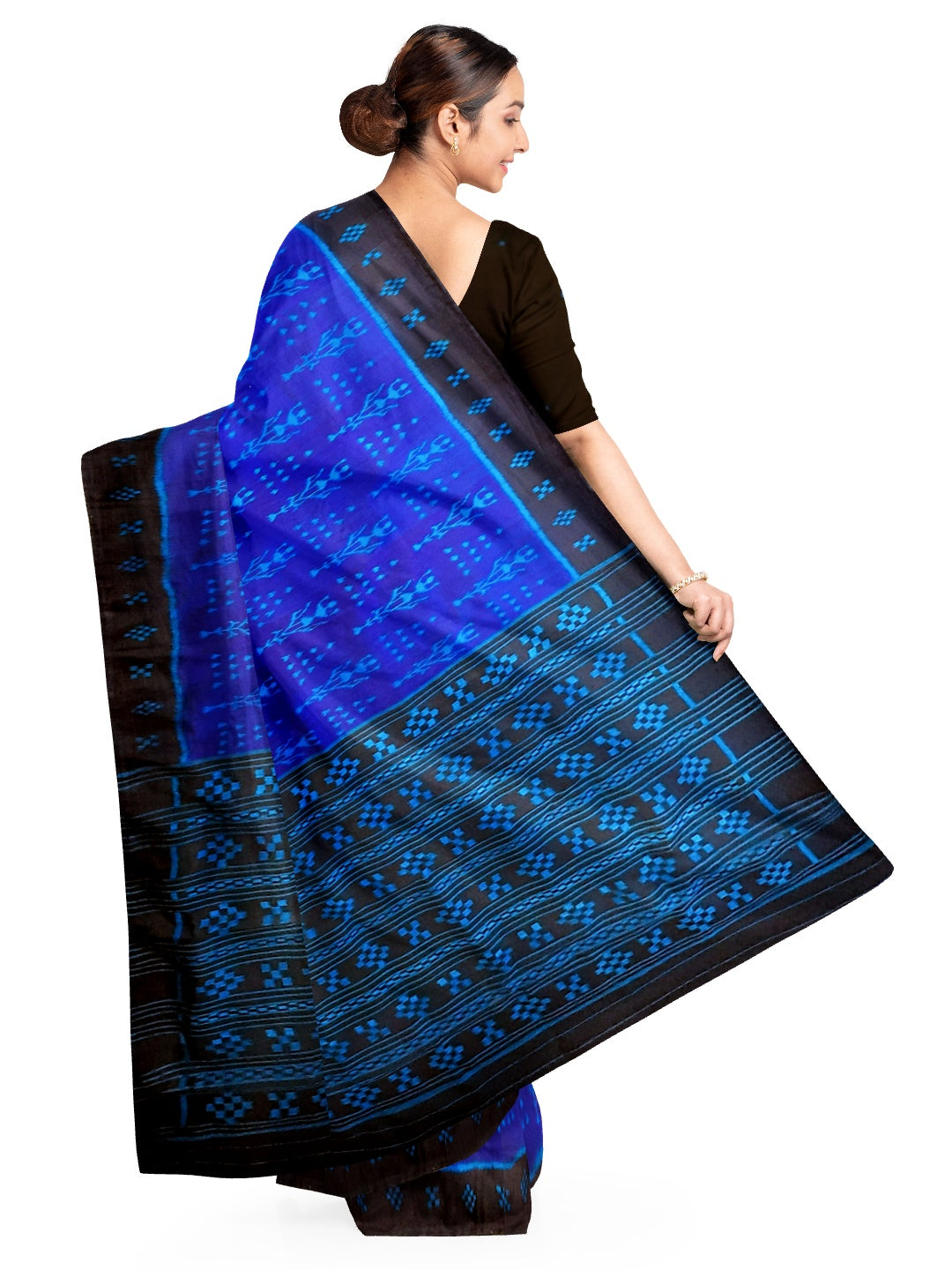 Blue Odisha Ikat Mulberry Silk Saree with running blouse piece