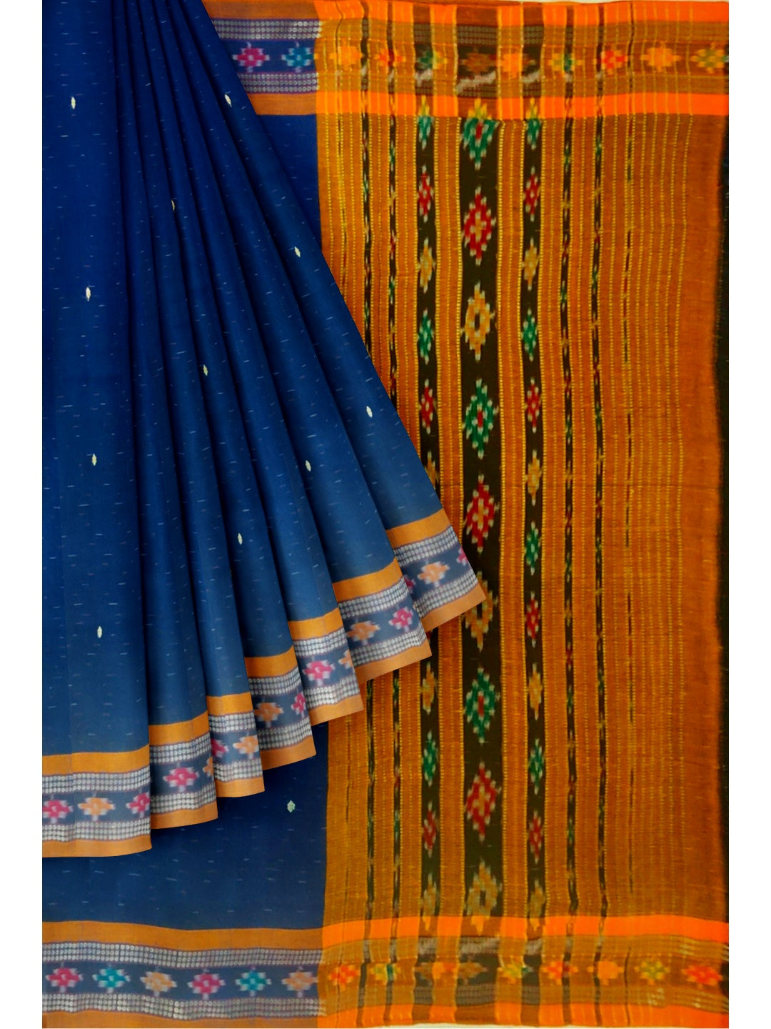 Blue Cotton Sambalpuri Saree with matching Sambalpuri Ikat Blouse