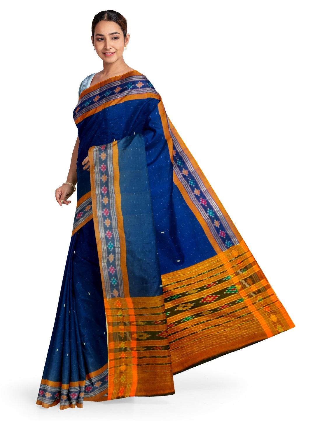 Blue Cotton Sambalpuri Saree with matching Sambalpuri Ikat Blouse