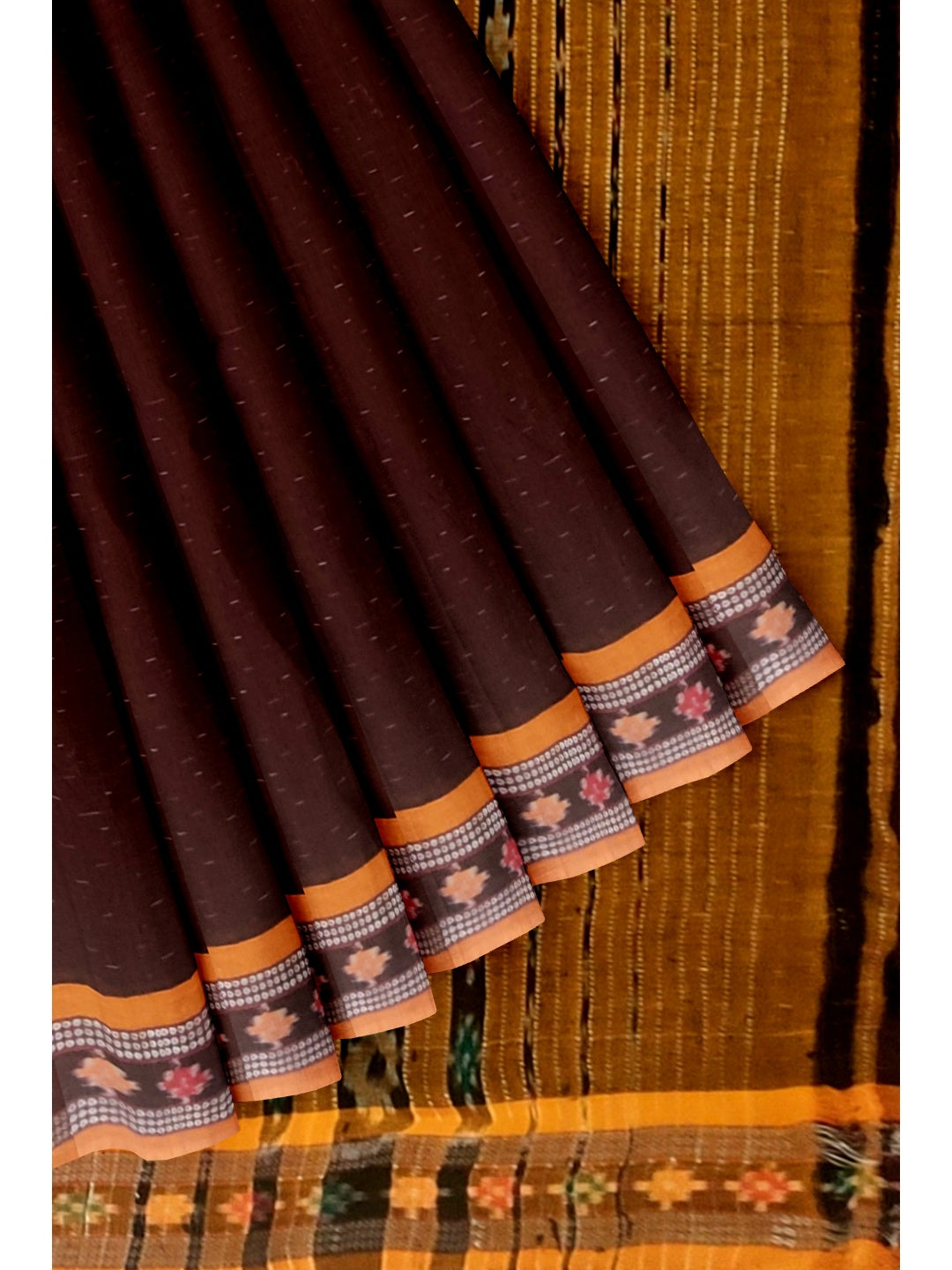 Maroon Golden Cotton Sambalpuri Saree with Sambalpuri Ikat blouse