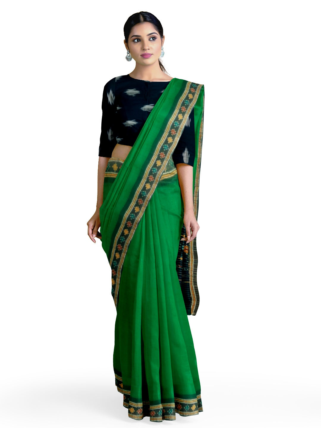 Green Sambalpuri Saree with Sambalpuri Ikat blouse