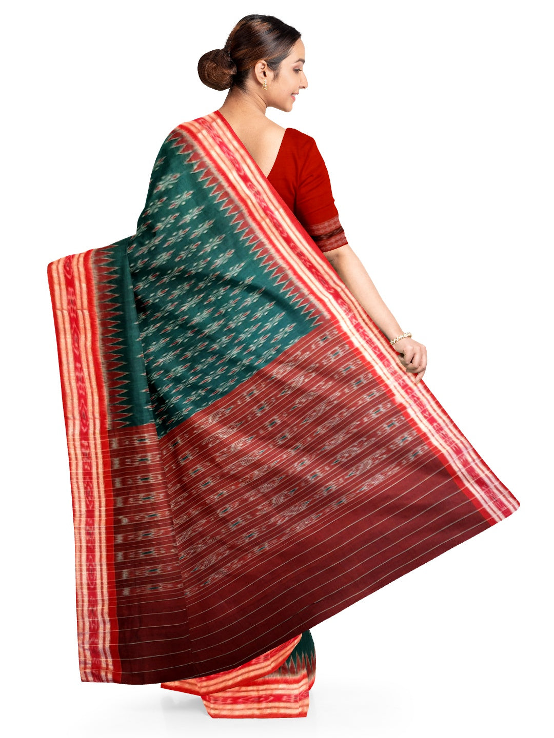 Green Odisha Ikat saree with cotton Sambalpuri Ikat blouse
