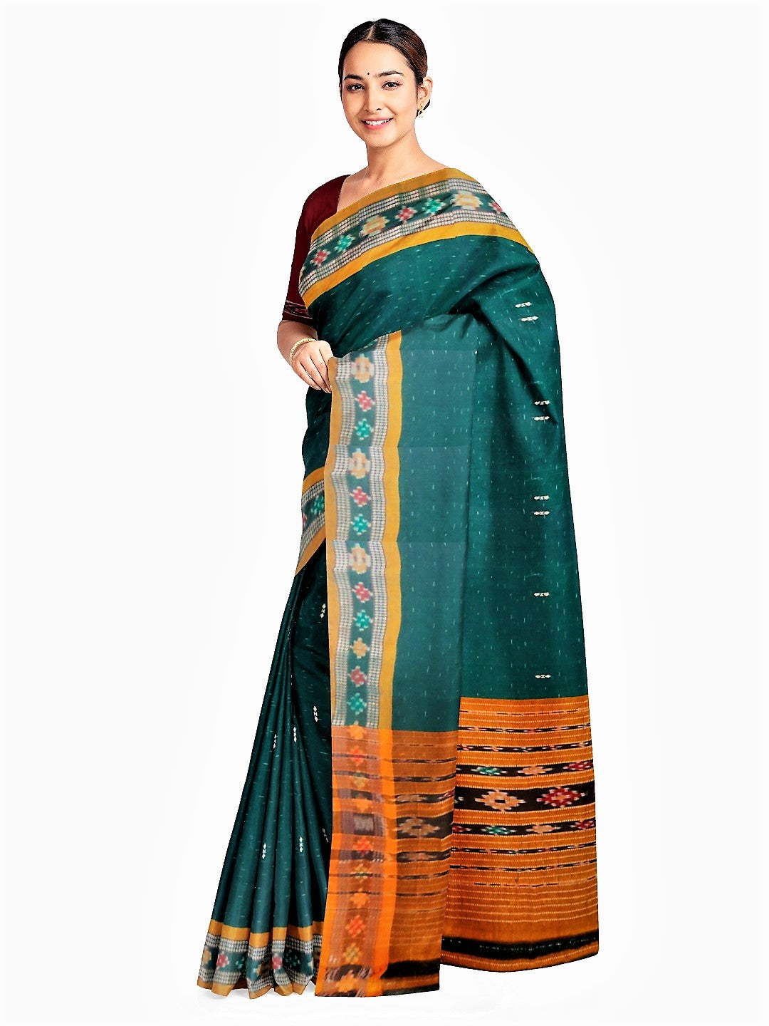 Green Odisha Cotton Saree with matching Sambalpuri Blouse