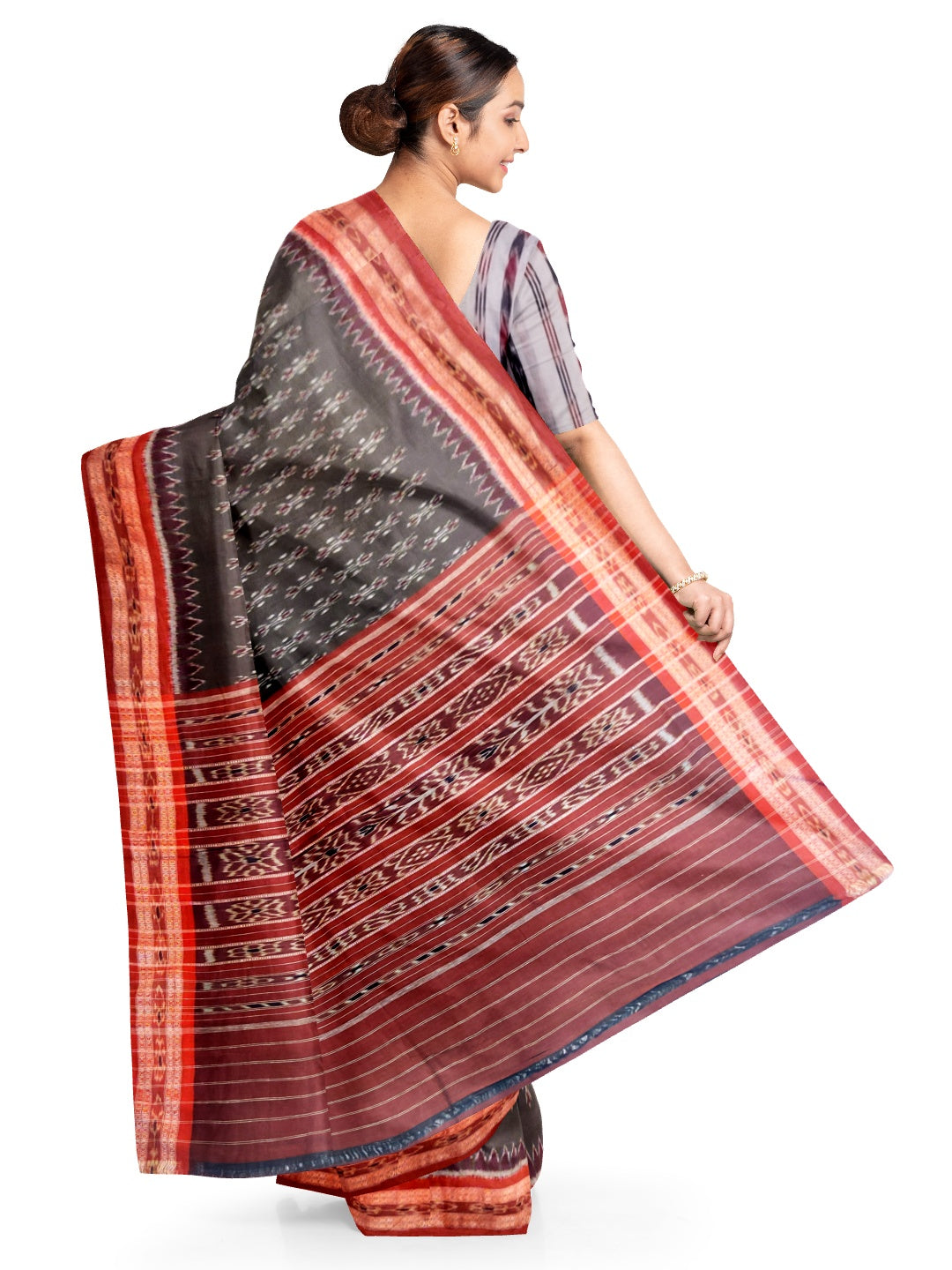 Grey Cotton Odisha Ikat saree with sambalpuri ikat blouse piece