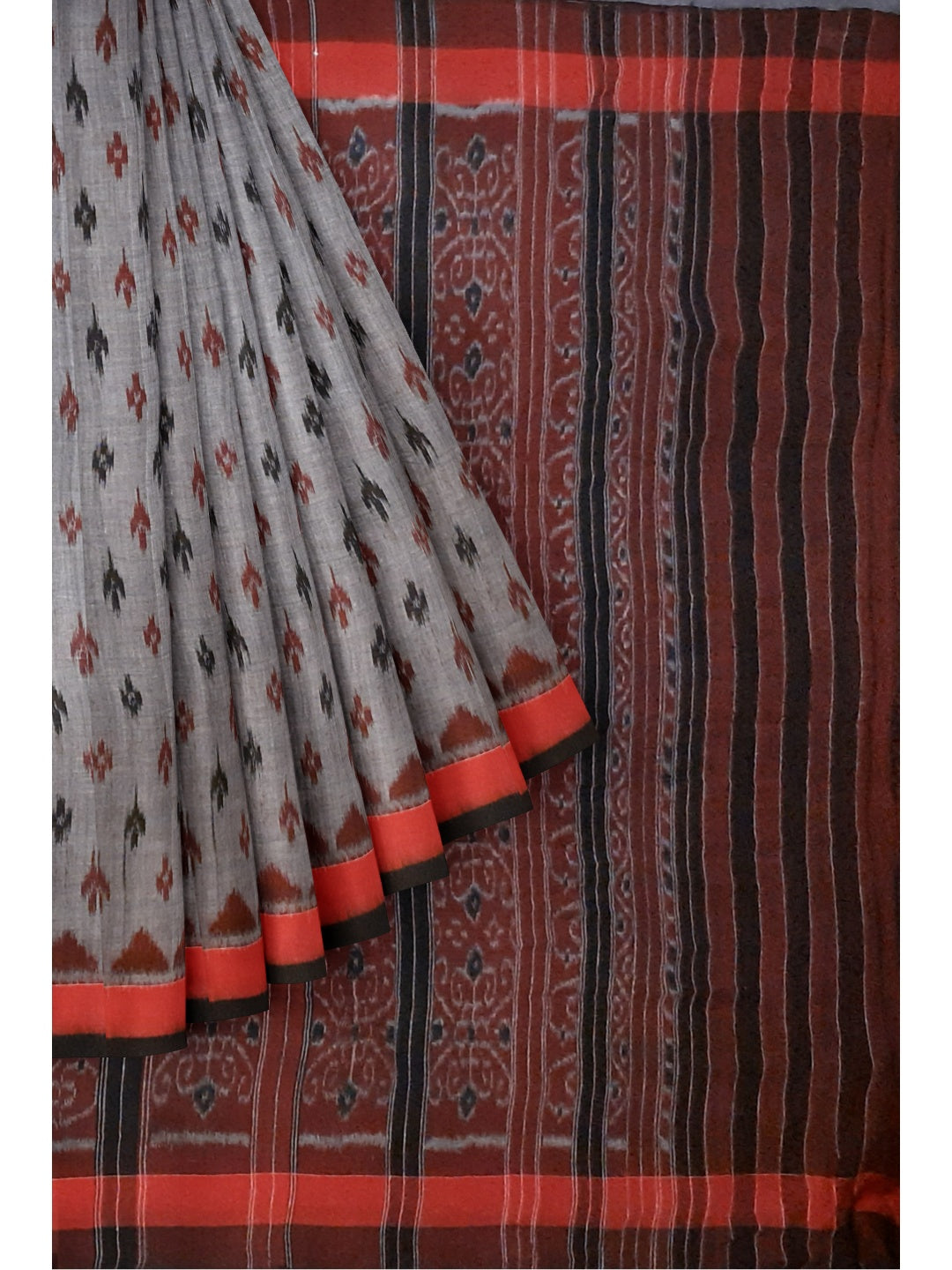 Grey Odisha Ikat saree with cotton Sambalpuri Ikat blouse