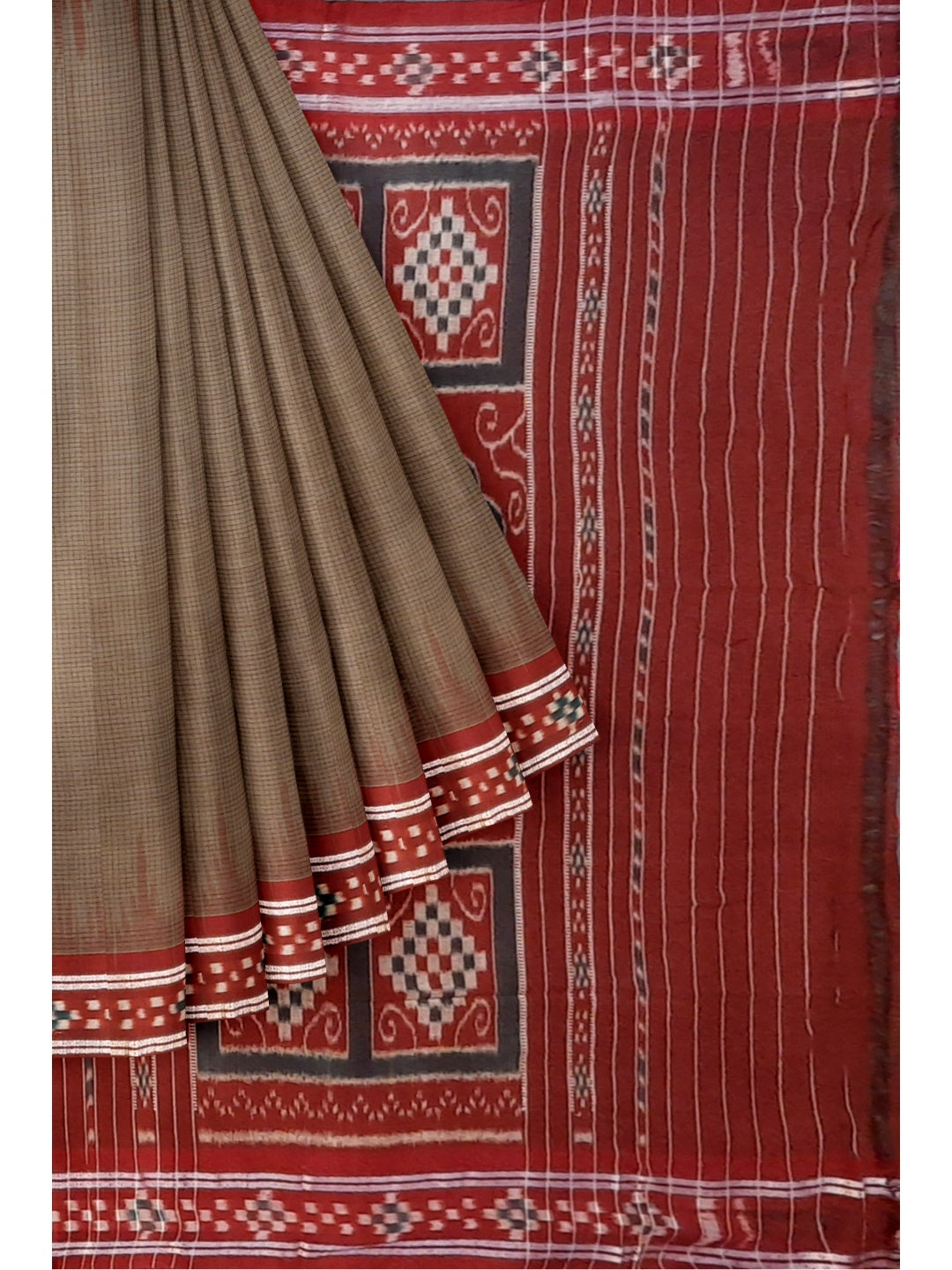 Grey and Maroon Cotton Odisha Ikat saree with sambalpuri ikat blouse piece