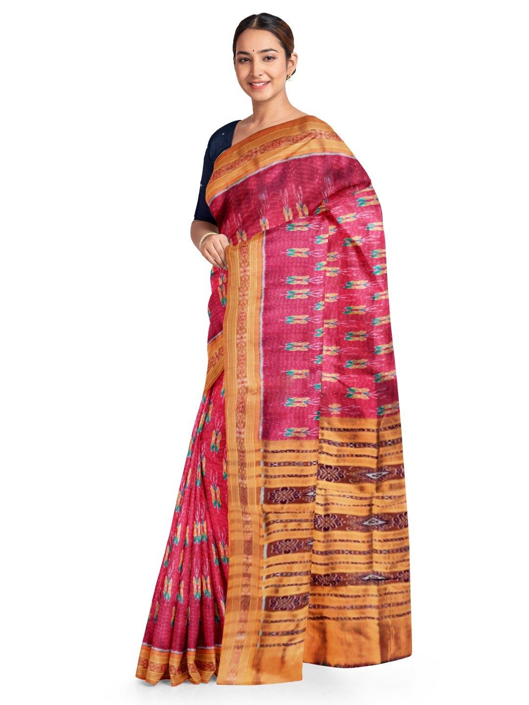 Maroon Odisha Sambalpuri Khandua Silk Saree - Crafts Collection